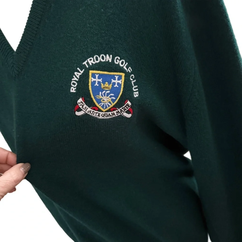 Pringle of Scotland Hunter Green Lambswool V-Neck Golf Preppy Academia Sweater